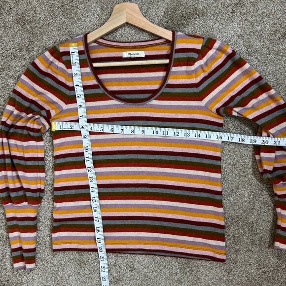 Madewell Striped Puff-Sleeve Scoopneck Top Twee Y2K Multicolor 70s - Picture 11 of 11